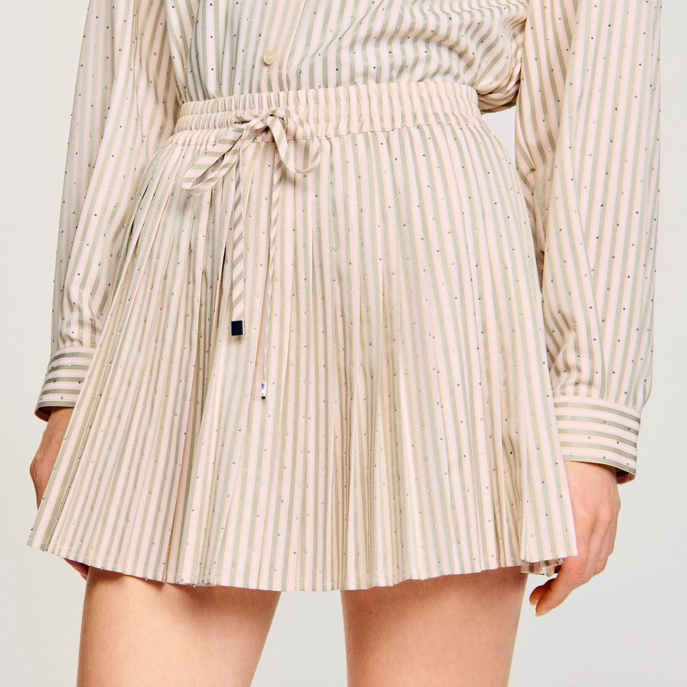 Sandro - RHINESTONE STRIPED PLEATED SKIRT - size 40EUR